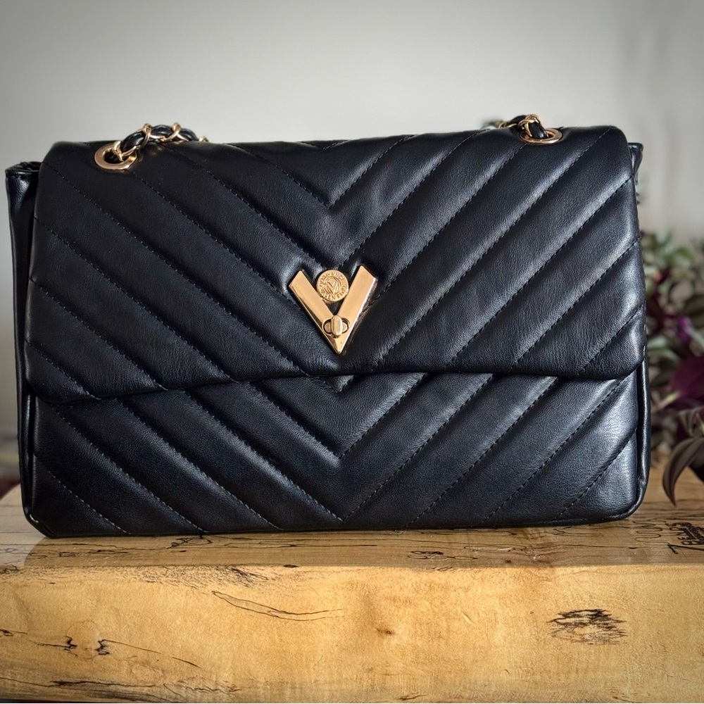 NWT Valentino Orlandi Black Quilted Vegan Leather Crossbody